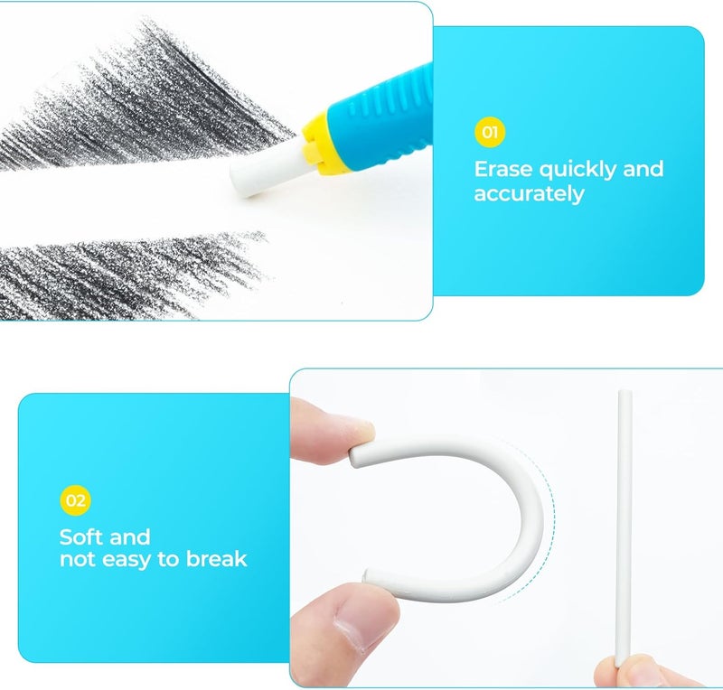 MG Retractable Mechanical Eraser Pens, 3 Pack Assorted Colors Pencil Eraser(Blue, Pink, Green), Precision Pen-Style Erasers for School, Office, Art & Exam Use - Image 3